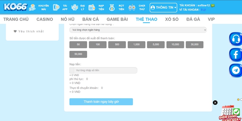 KO66 hỗ trợ nạp, rút theo danh sách phương thức tiện lợi