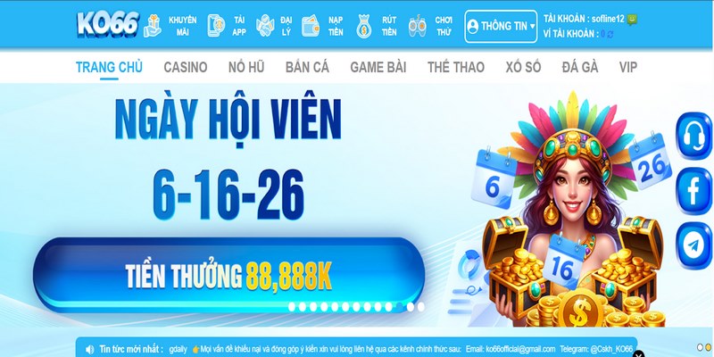 Ngày hội 6, 16, 26, KO66 tặng 88.888K là sự kiện đặc biệt